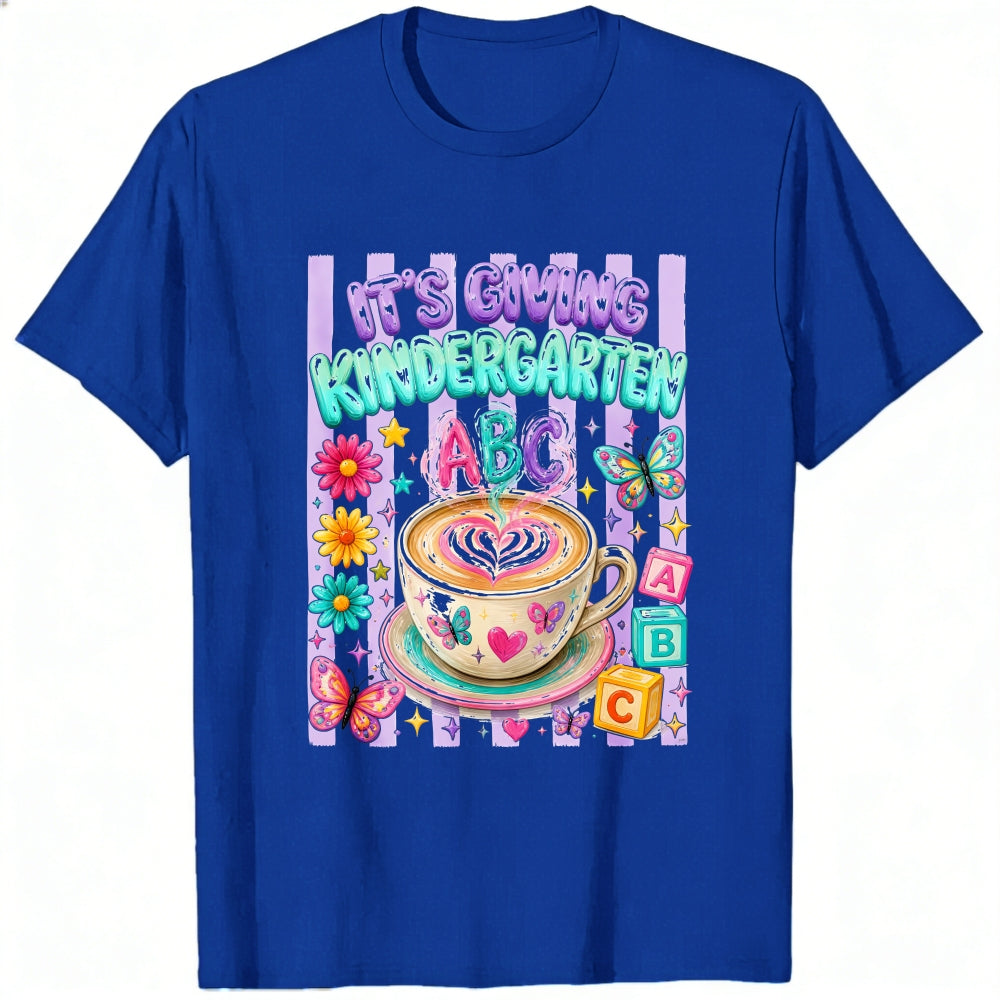 Cute Kindergarten Teacher Classic T-Shirt Its Giving Kindergarten Abc Coffee Butterfly Flowers Desig
