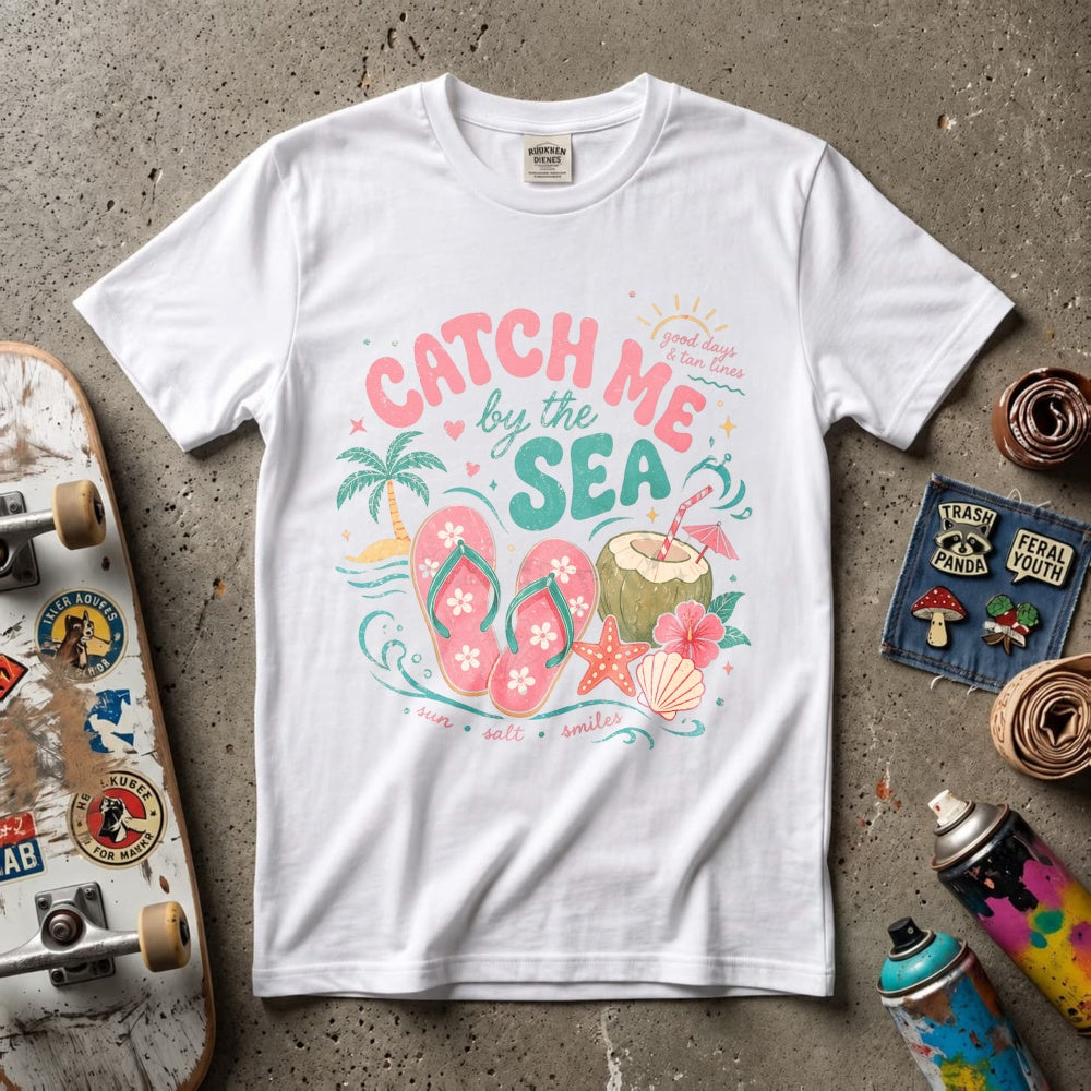 Summer Beach Vibes Classic T-Shirt Catch Me By The Sea Flip Flops Coconut Tropical Design