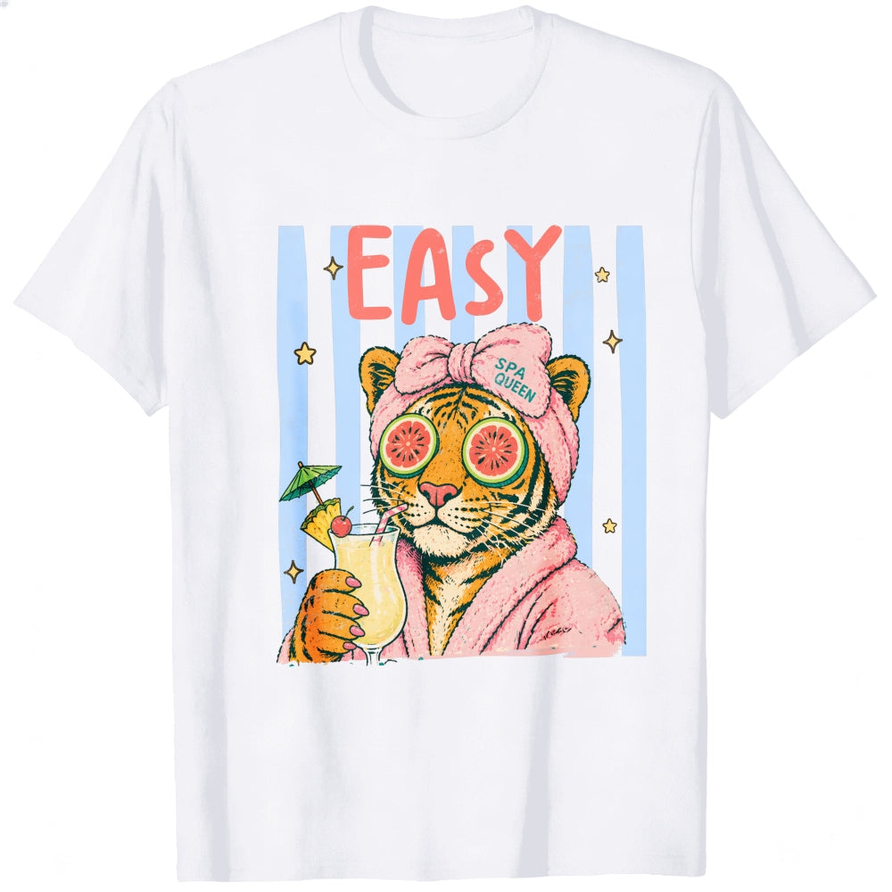 Retro Vintage Style Classic T-Shirt Easy Tiger In Robe With Cocktail And Watermelon Sunglasses