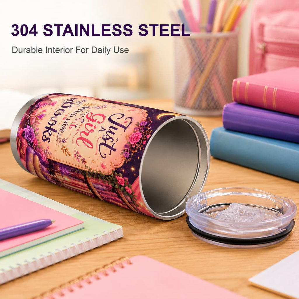 Just a Girl Who Loves Books Tumbler – Back-to-School Gift for Readers and Students