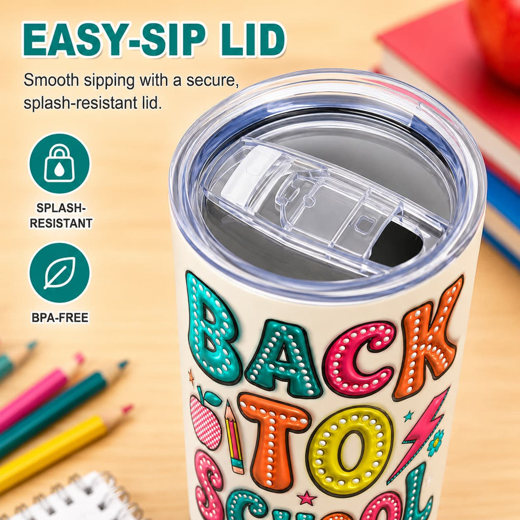 Kids Back-to-School Stainless Steel Tumbler with Colorful Marquee Letter Print