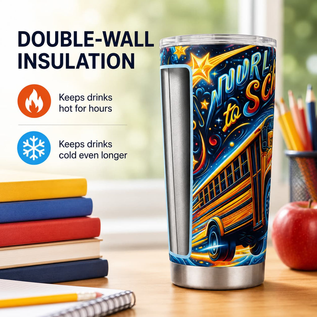 School Bus Galaxy Stainless Steel Tumbler, Back-to-School Insulated Travel Cup