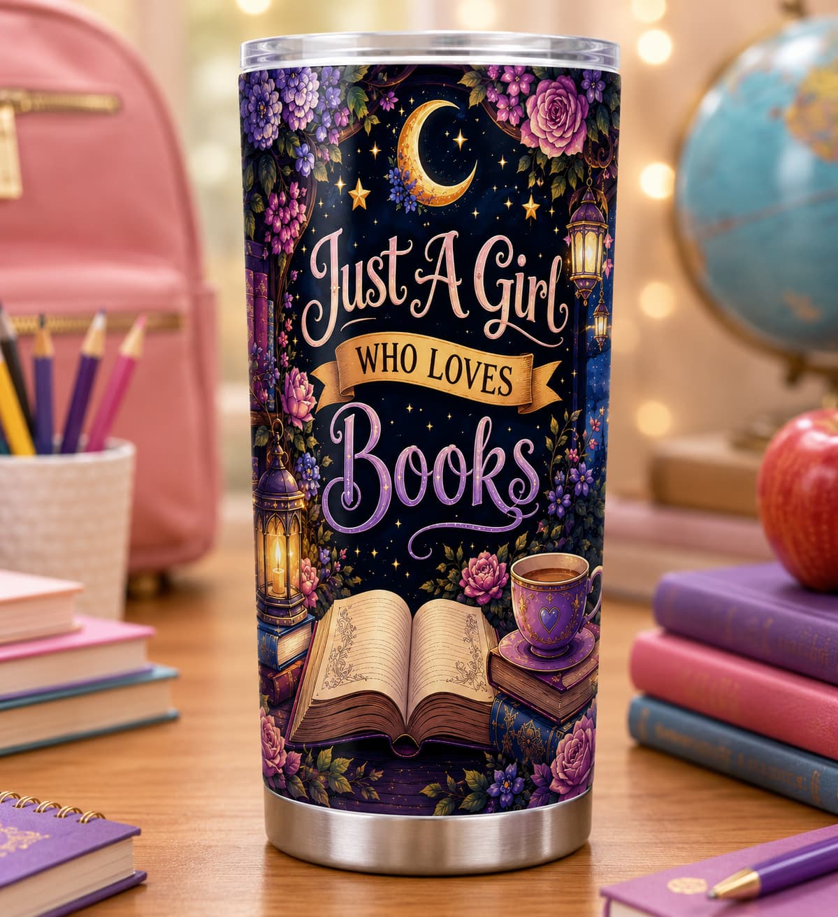 Just a Girl Who Loves Books Tumbler – Back-to-School Gift for Readers and Students