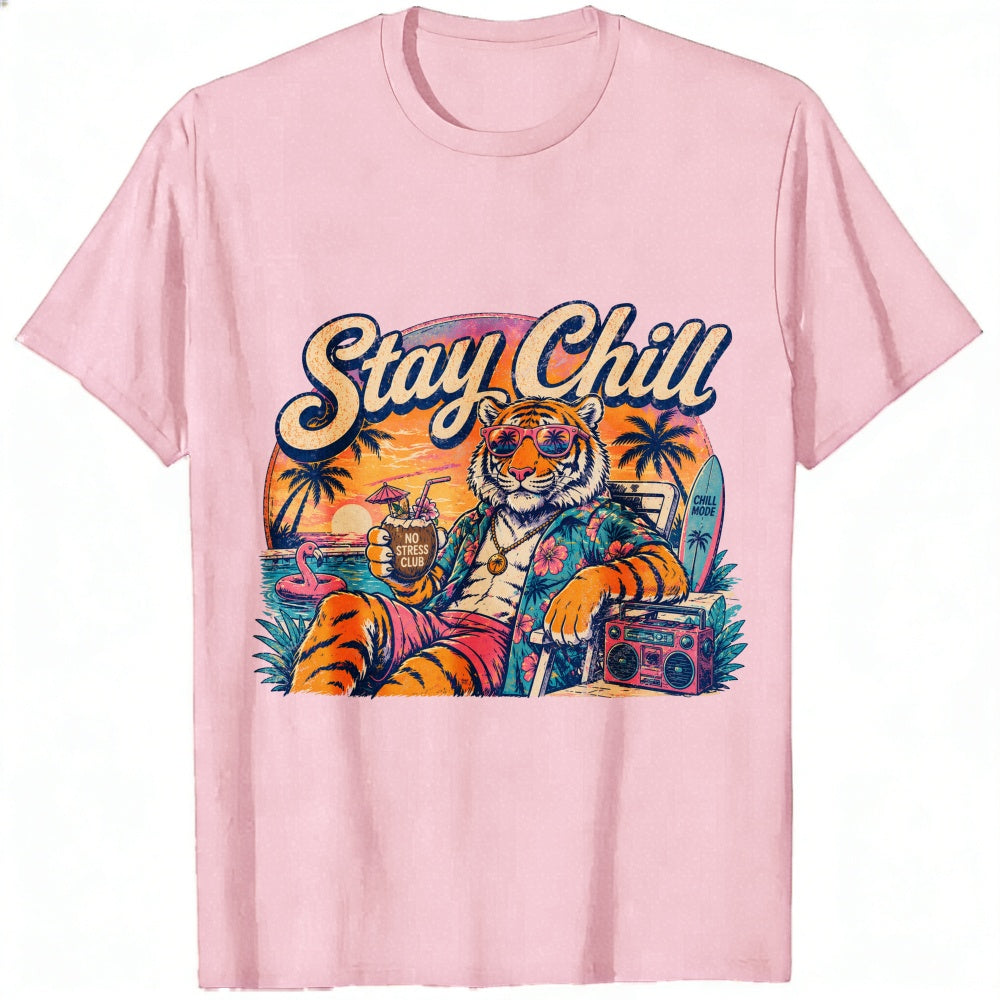 Retro Vintage Style Classic T-Shirt Stay Chill Tiger Beach Sunset Graphic