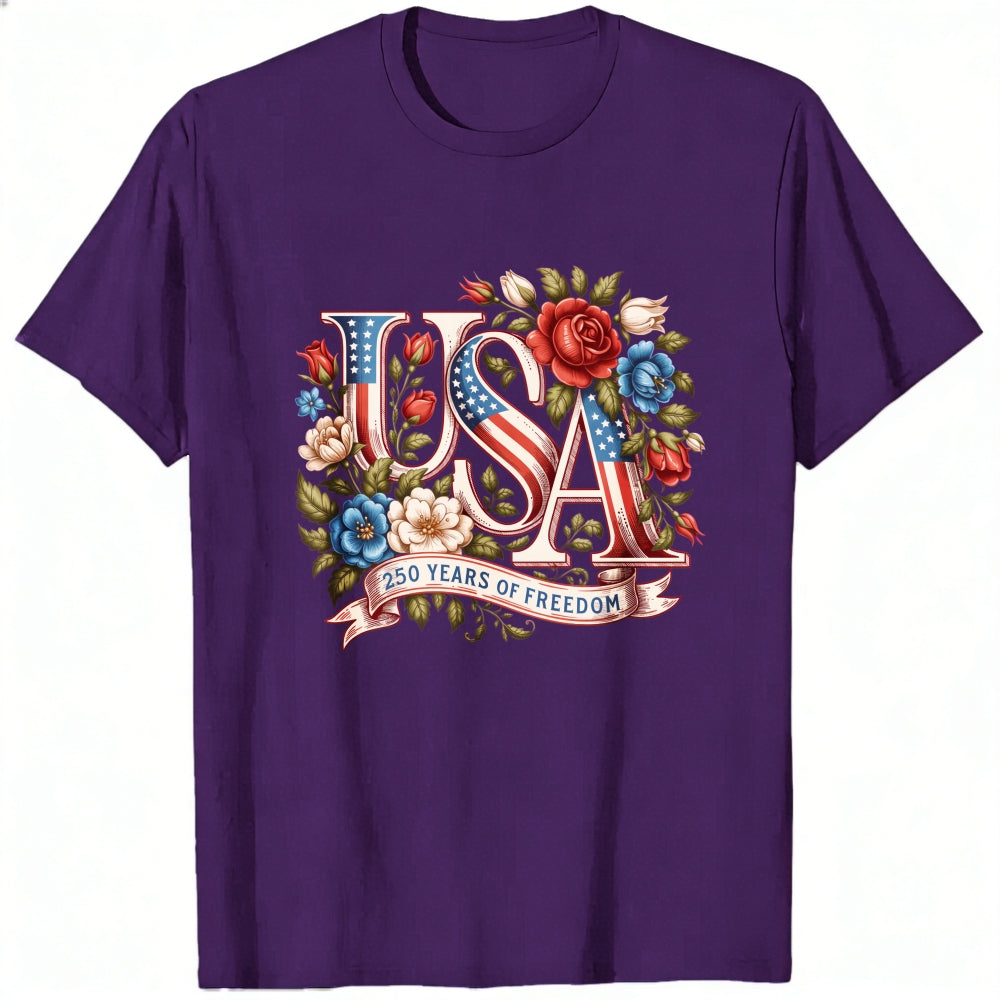 Patriotic Floral Usa 250 Years Of Freedom Classic T-Shirt