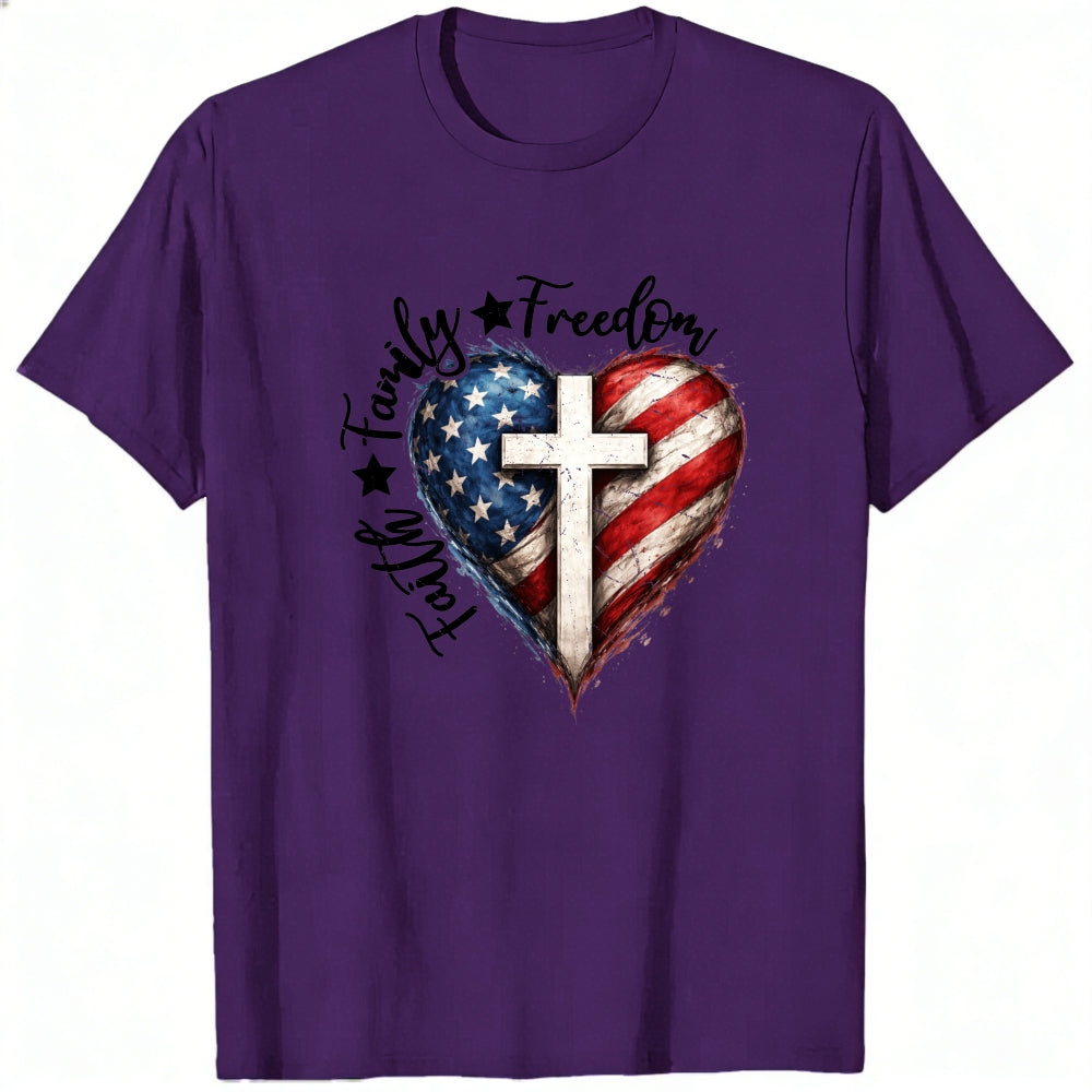 Patriotic Heart With Cross And American Flag Classic T-Shirt Family Freedom