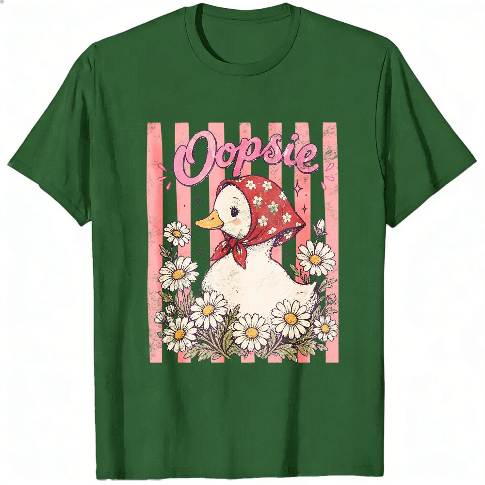 Cute Vintage Style Classic T-Shirt Oopsie Duck With Daisy Flowers And Red Bandana