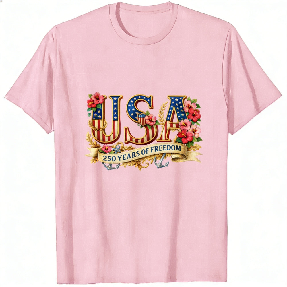 Patriotic Floral Usa 250 Years Of Freedom Classic T-Shirt