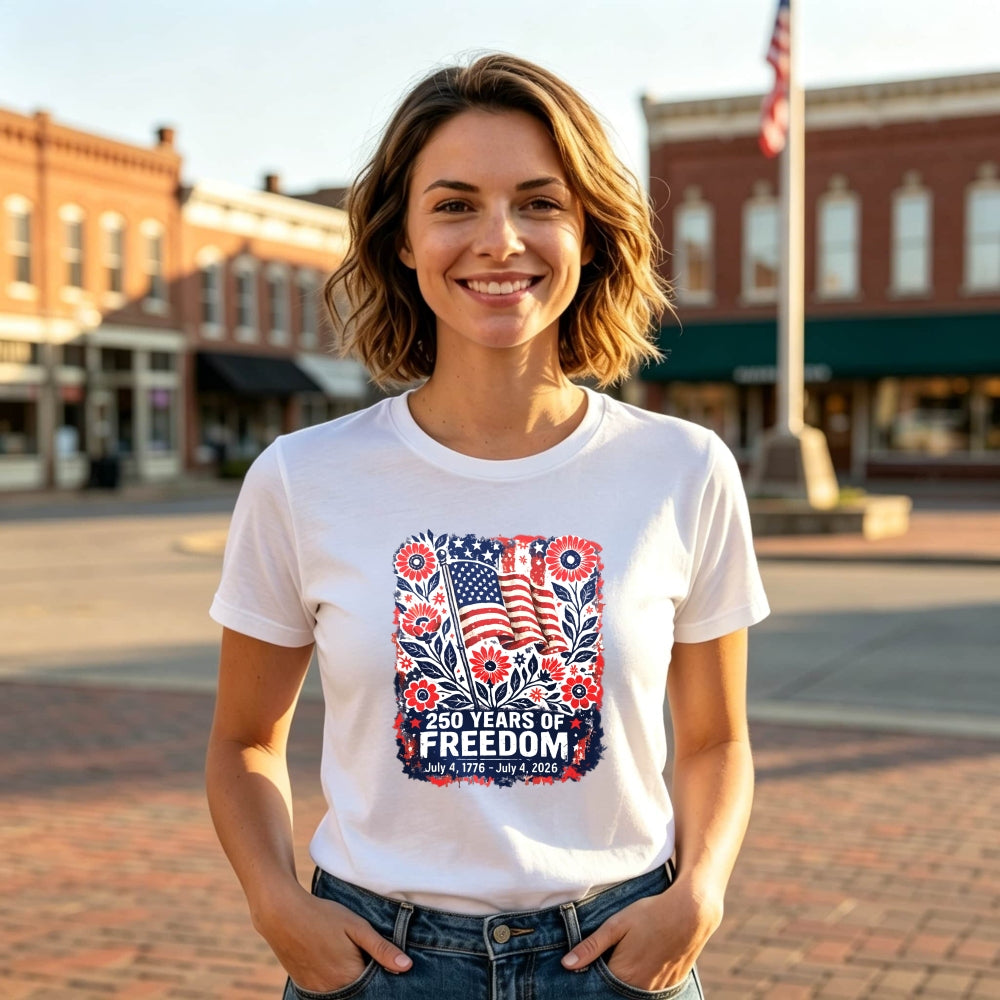 Patriotic Floral Design Classic T-Shirt 250 Years Of Freedom July 4 1776 July 4 2026