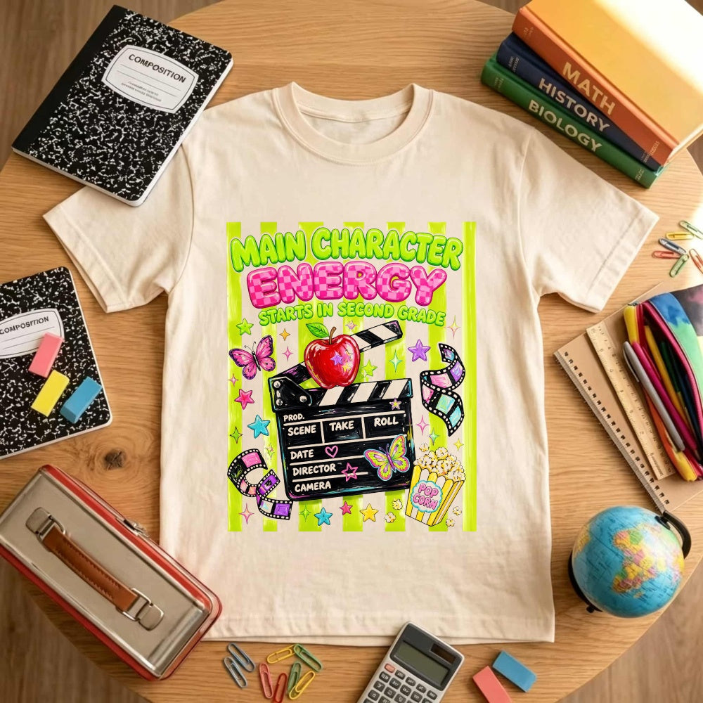 Cute Movie Theme Classic T-Shirt Main Character Energy Starts In Second Grade