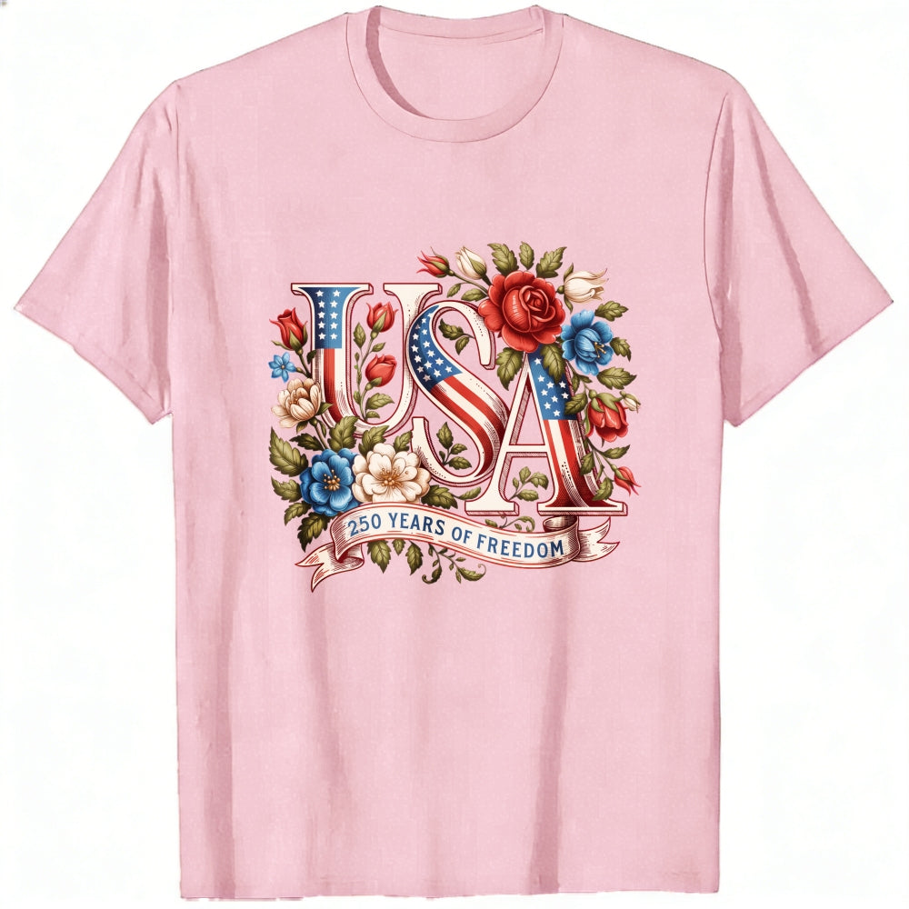 Patriotic Floral Usa 250 Years Of Freedom Classic T-Shirt