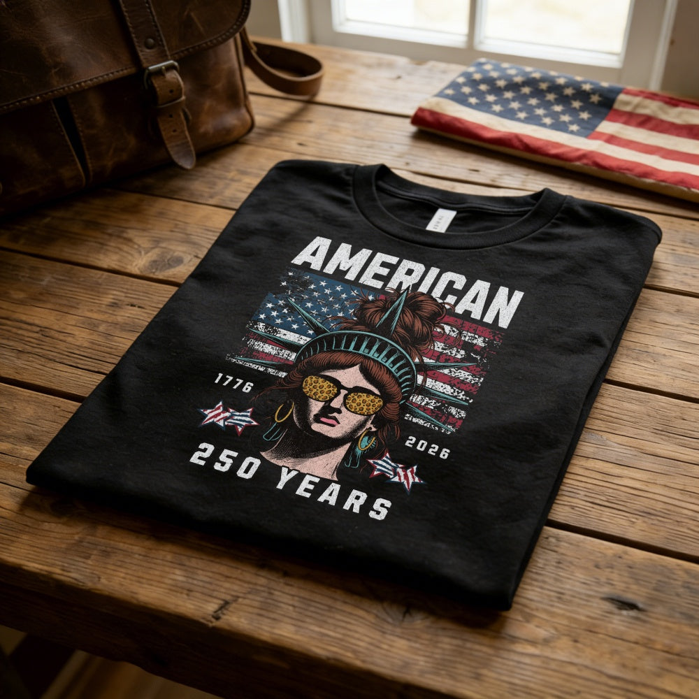 American Independence Day 250 Years Classic T-Shirt Statue Of Liberty With Sunglasses And Flag Design