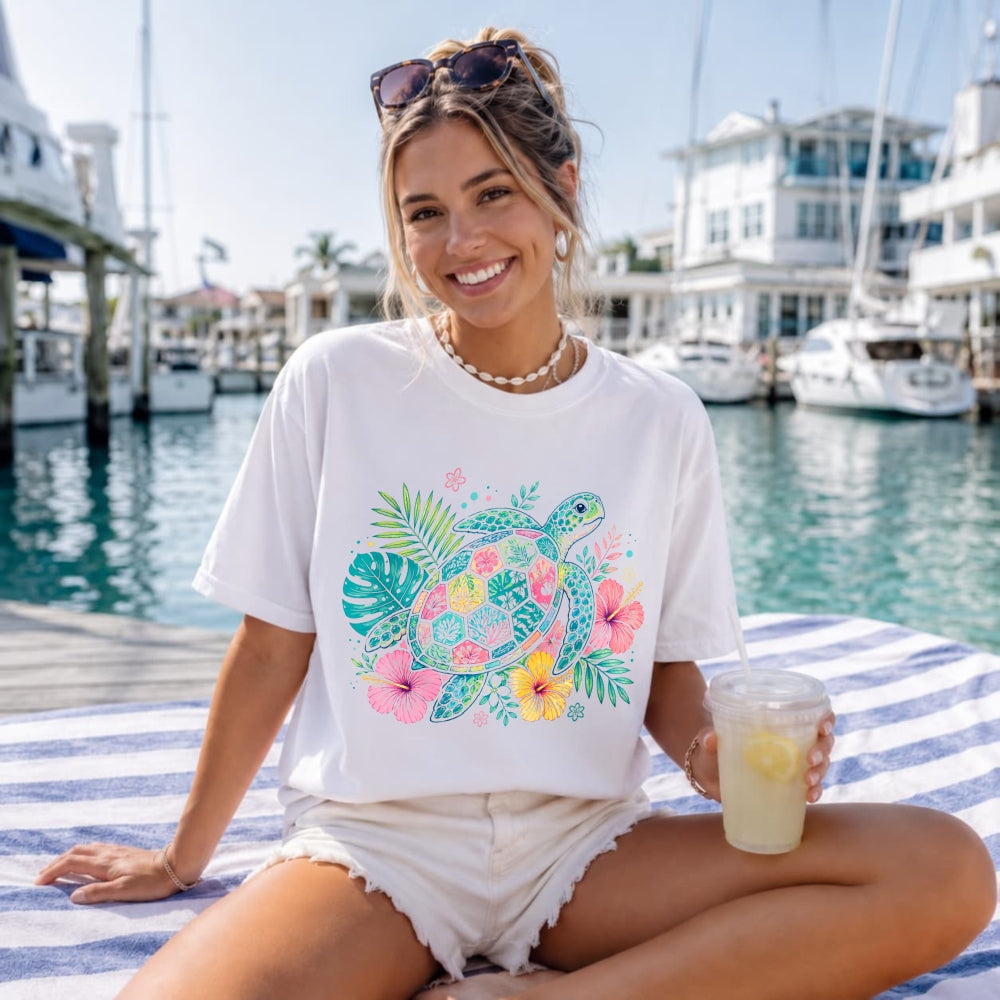 Tropical Floral Sea Turtle Classic T-Shirt