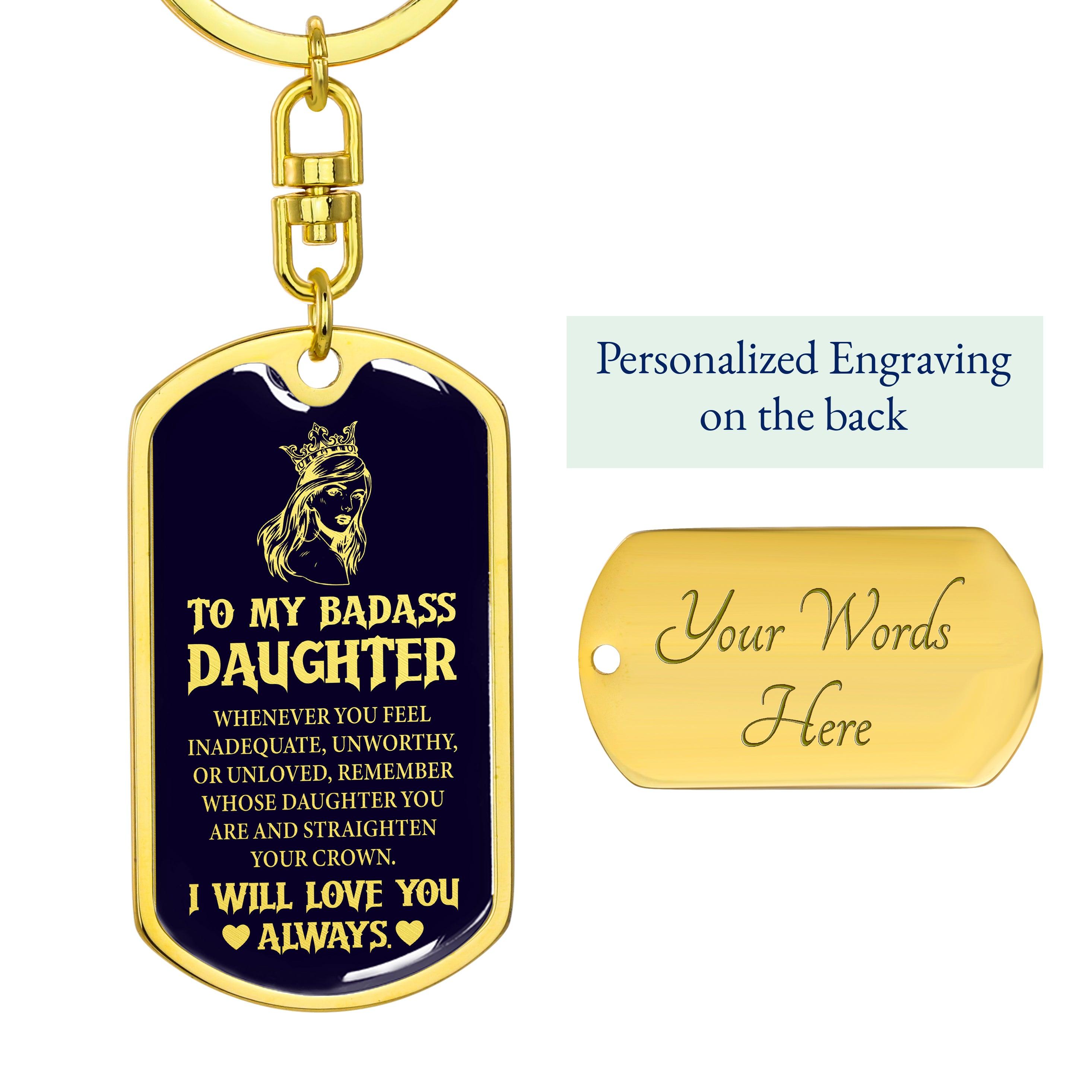 Daughter - Badass Daughter - Dog Tag With Swivel Keychain