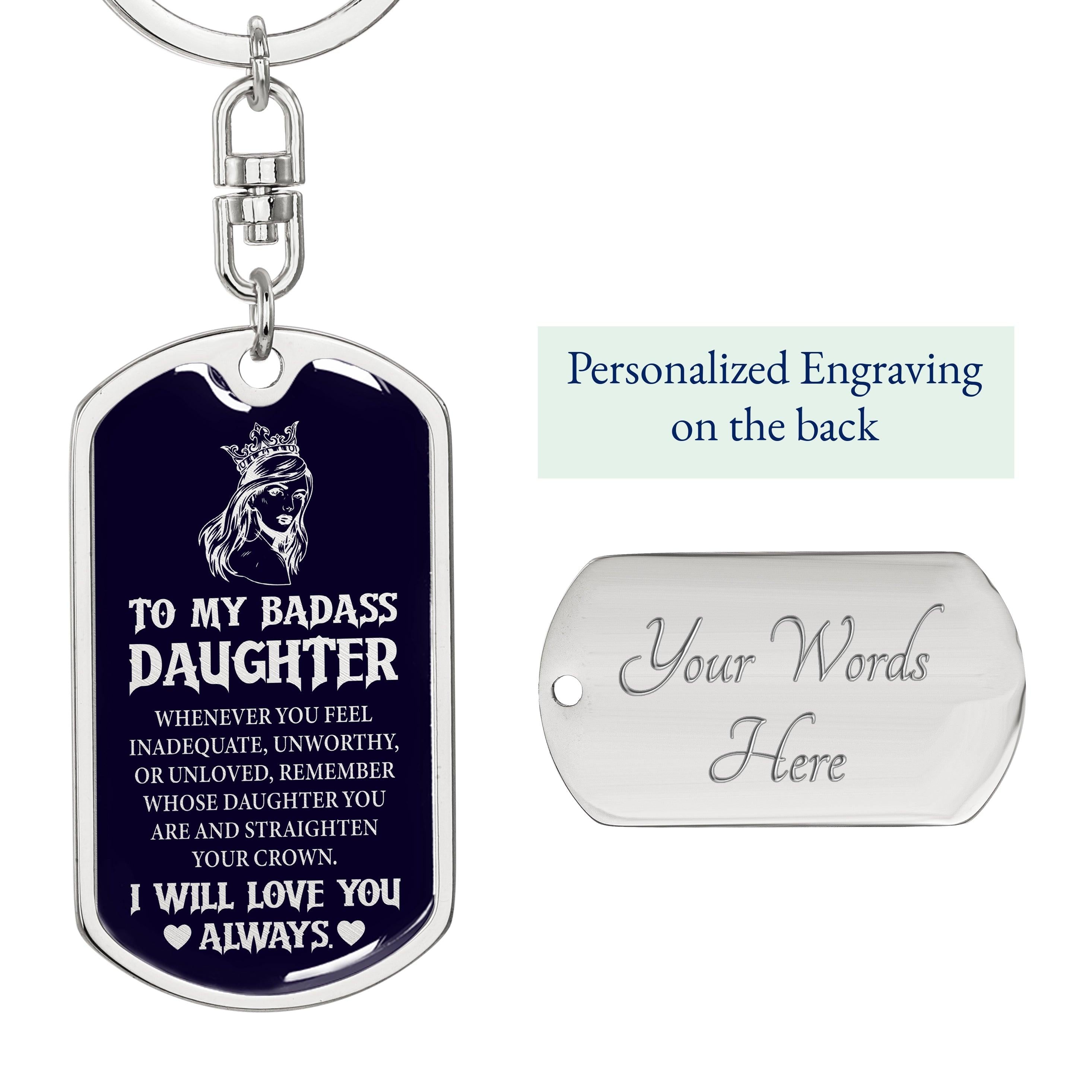 Daughter - Badass Daughter - Dog Tag With Swivel Keychain