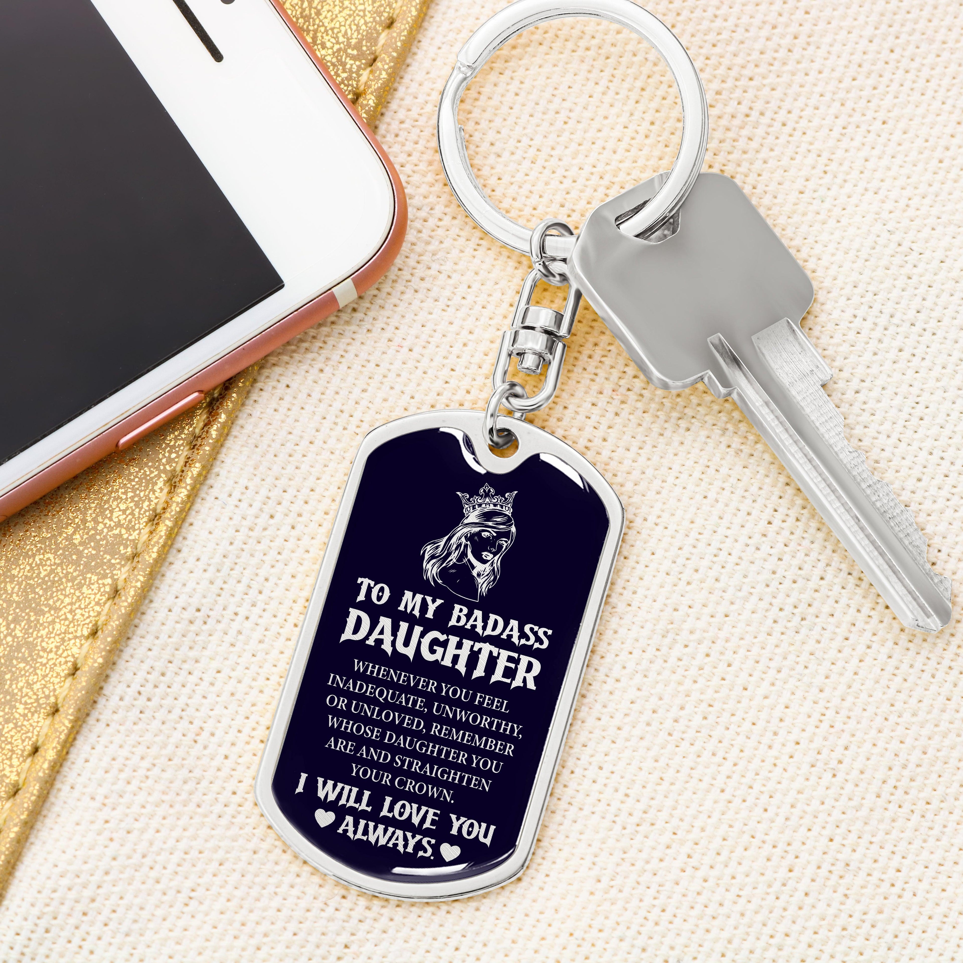 Daughter - Badass Daughter - Dog Tag With Swivel Keychain