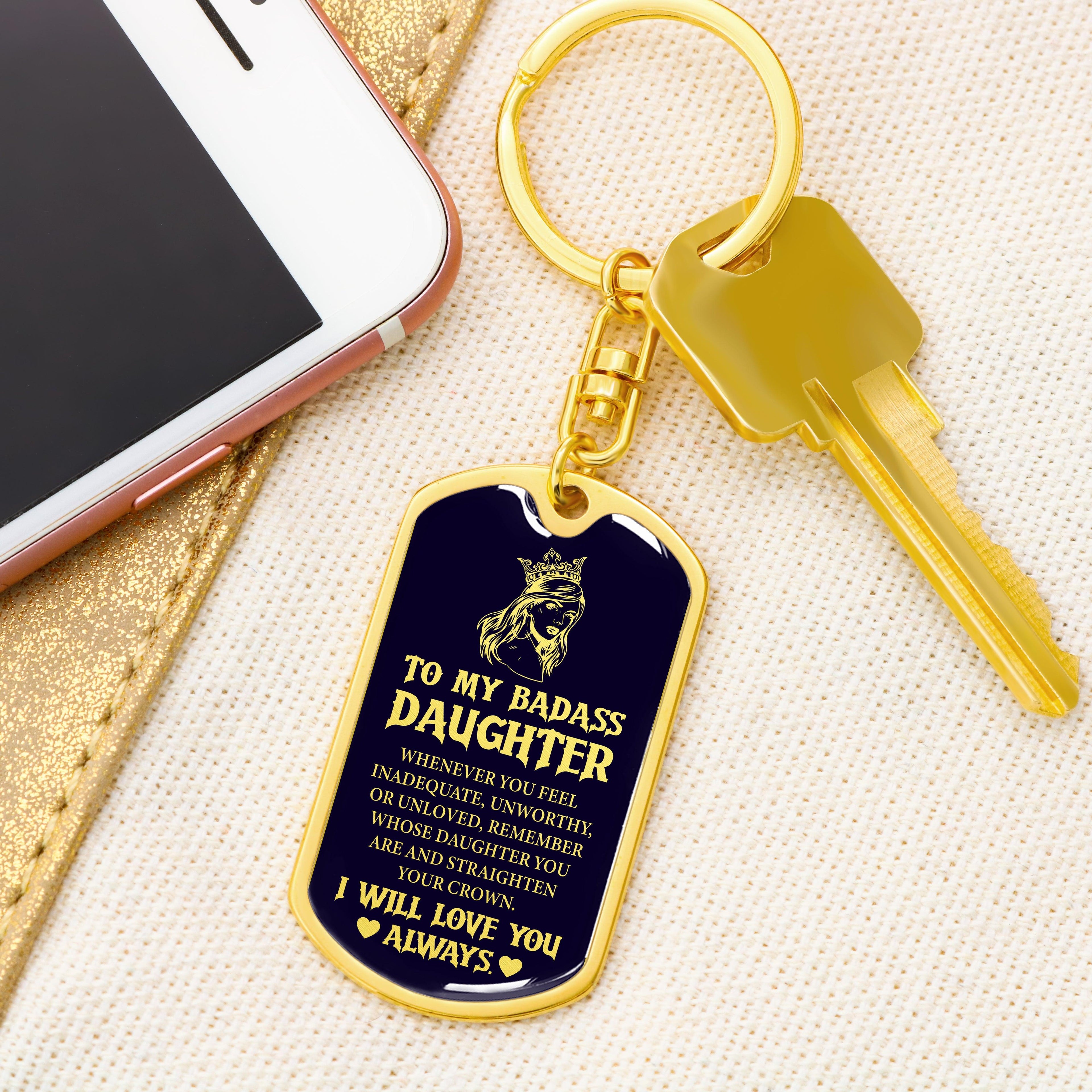 Daughter - Badass Daughter - Dog Tag With Swivel Keychain
