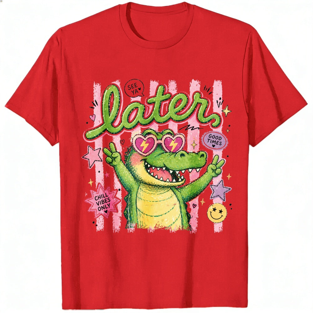 Cute Retro Style Classic T-Shirt See You Later Alligator With Heart Sunglasses And Good Vibes Only T