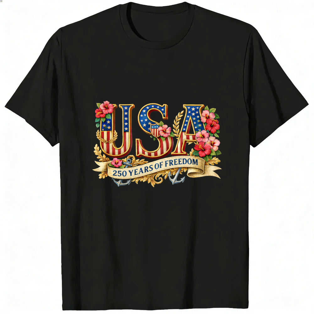 Patriotic Floral Usa 250 Years Of Freedom Classic T-Shirt