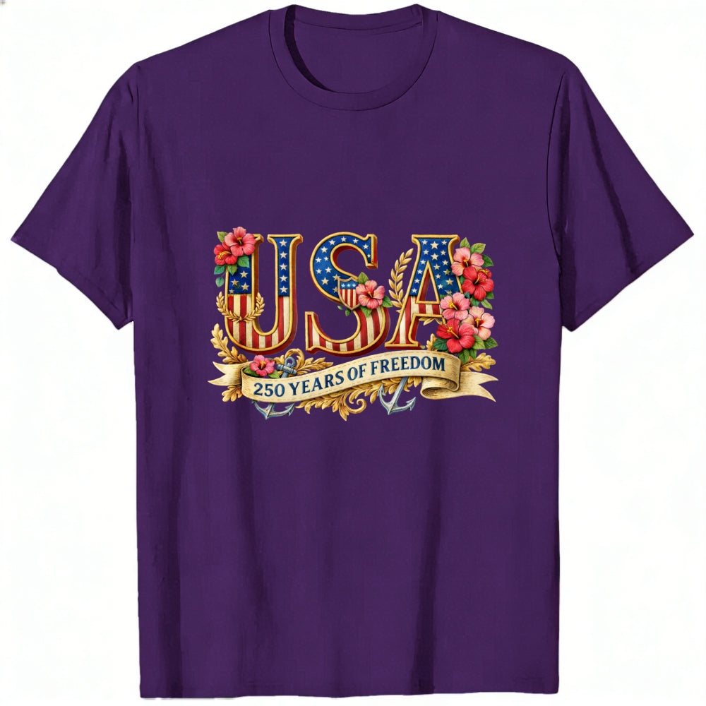 Patriotic Floral Usa 250 Years Of Freedom Classic T-Shirt