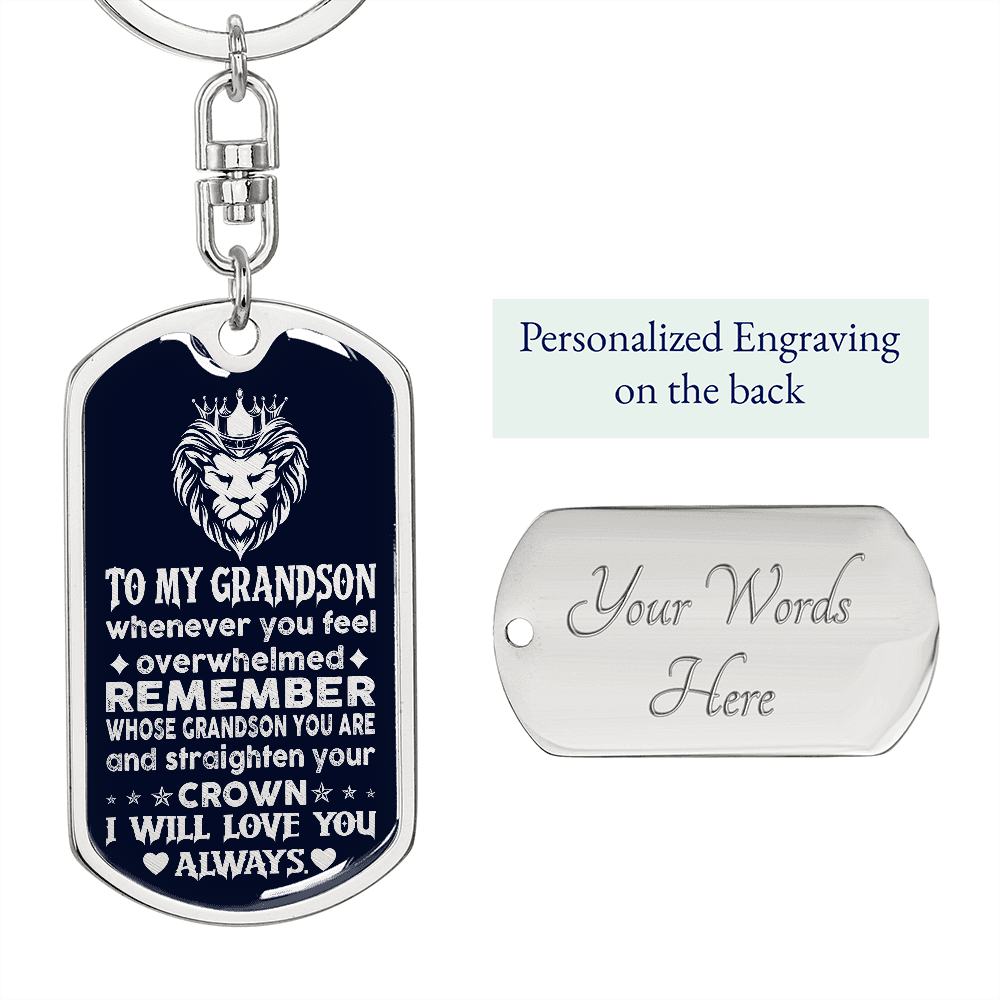 Grandson - My Brave Grandson - Dog Tag With Swivel Keychain