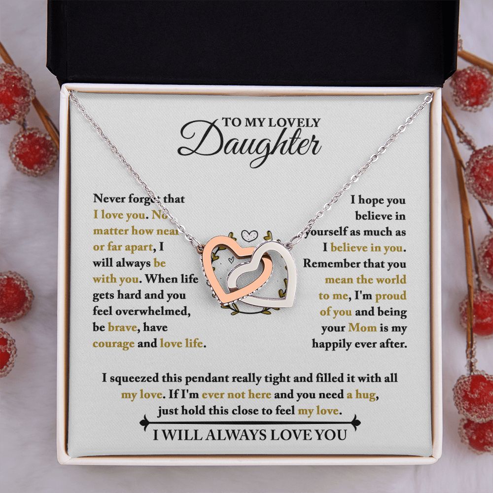 Daughter - Be Brave - Interlocking Hearts Necklace