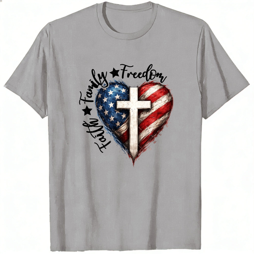 Patriotic Heart With Cross And American Flag Classic T-Shirt Family Freedom