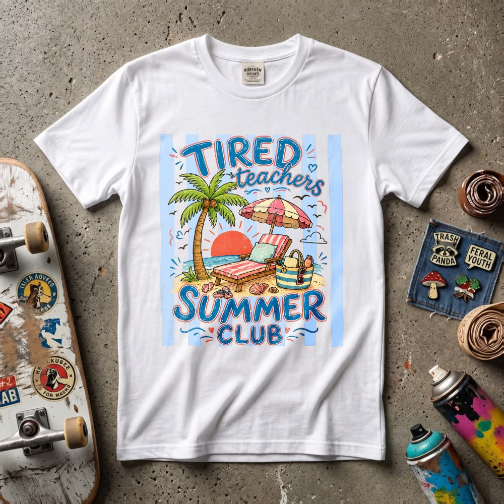 Funny Tired Teachers Summer Club Beach Vacation Classic T-Shirt