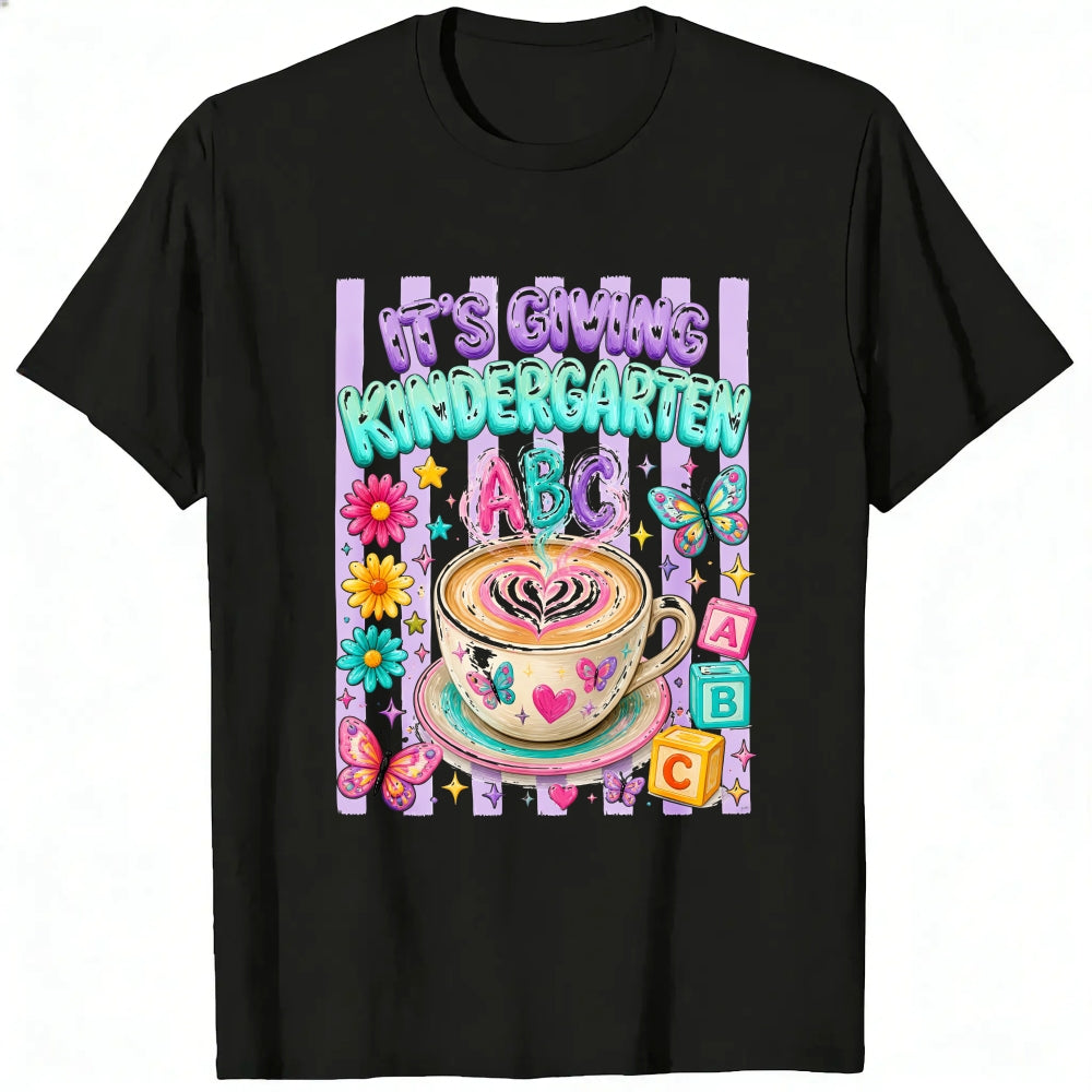 Cute Kindergarten Teacher Classic T-Shirt Its Giving Kindergarten Abc Coffee Butterfly Flowers Desig