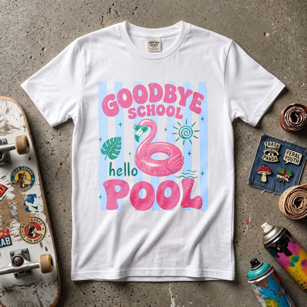 Summer Vibes Goodbye School Hello Pool Flamingo Classic T-Shirt