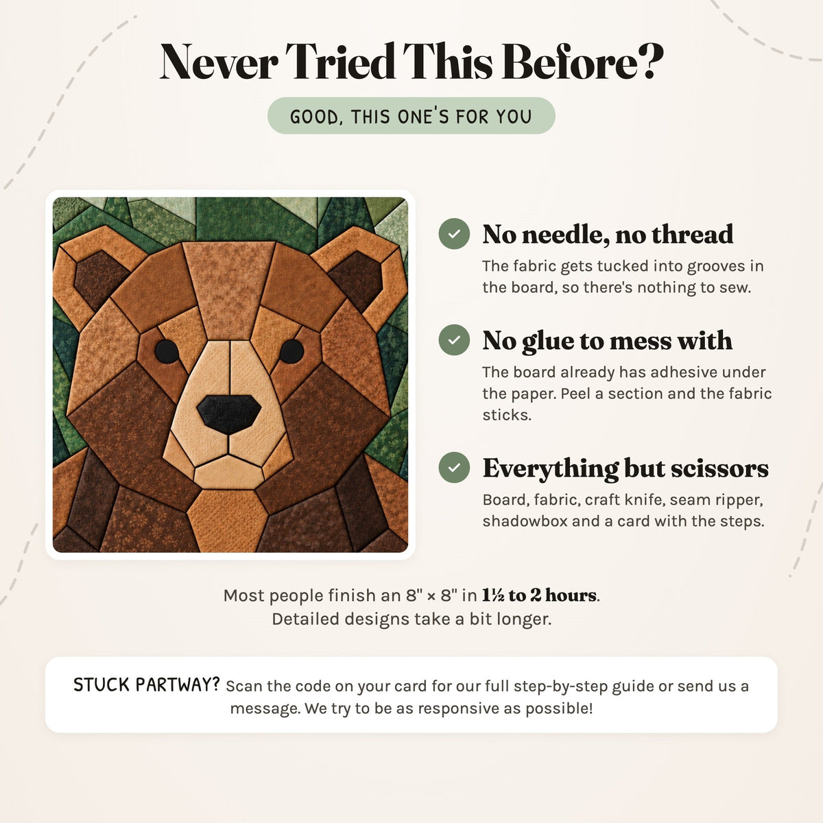 Kinusaiga Craft Kit: Chunky Brown Bear, 8" × 8"