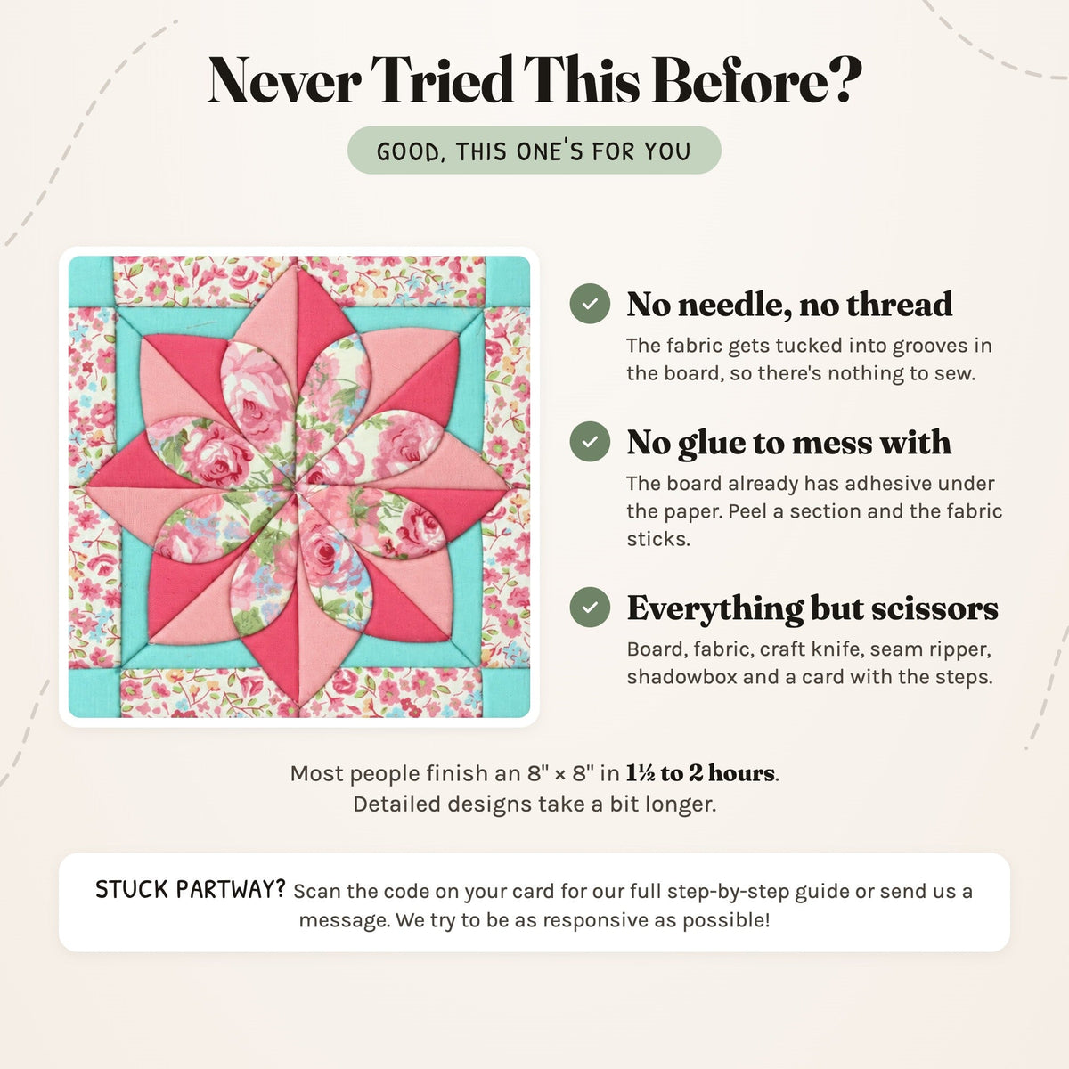 Kinusaiga Craft Kit: Quilt Flower, 8" × 8"