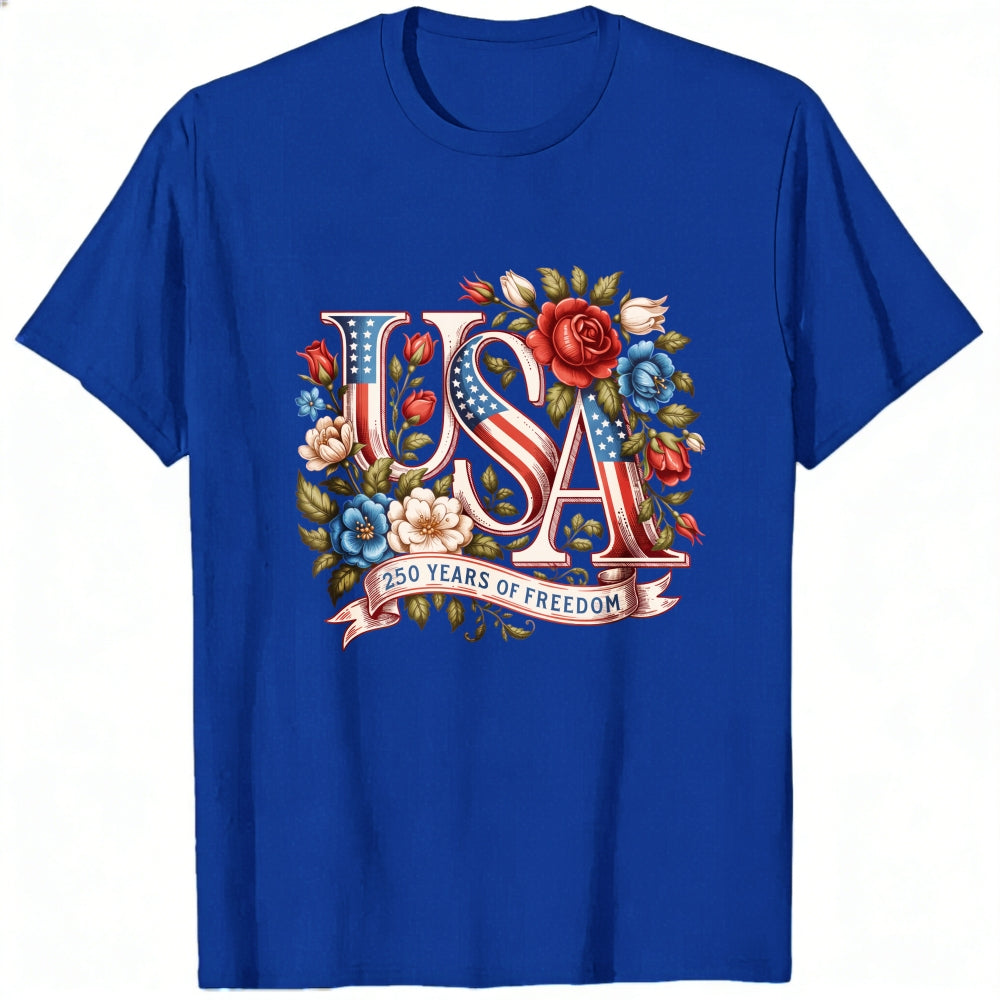 Patriotic Floral Usa 250 Years Of Freedom Classic T-Shirt