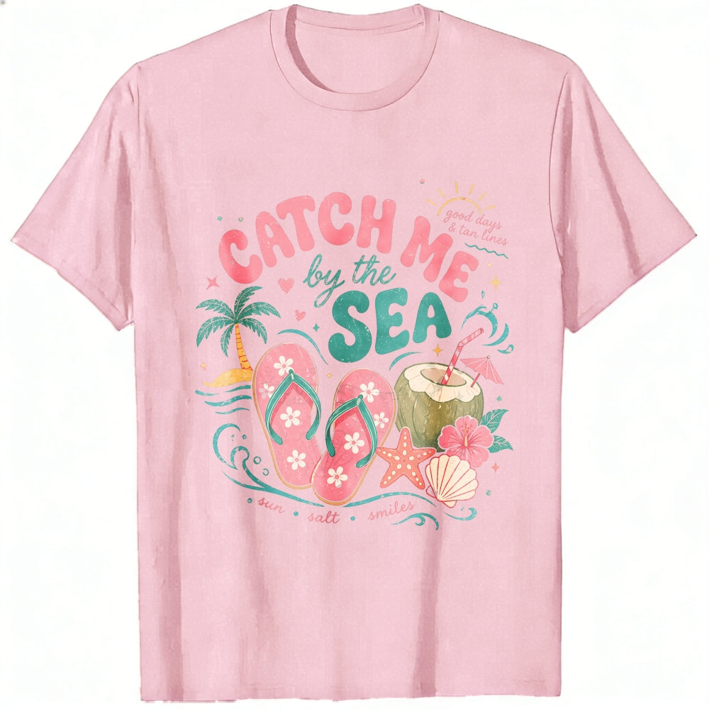 Summer Beach Vibes Classic T-Shirt Catch Me By The Sea Flip Flops Coconut Tropical Design