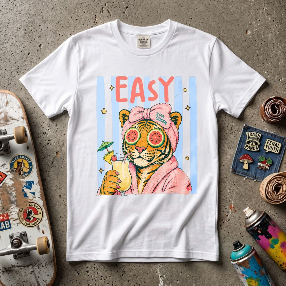 Retro Vintage Style Classic T-Shirt Easy Tiger In Robe With Cocktail And Watermelon Sunglasses