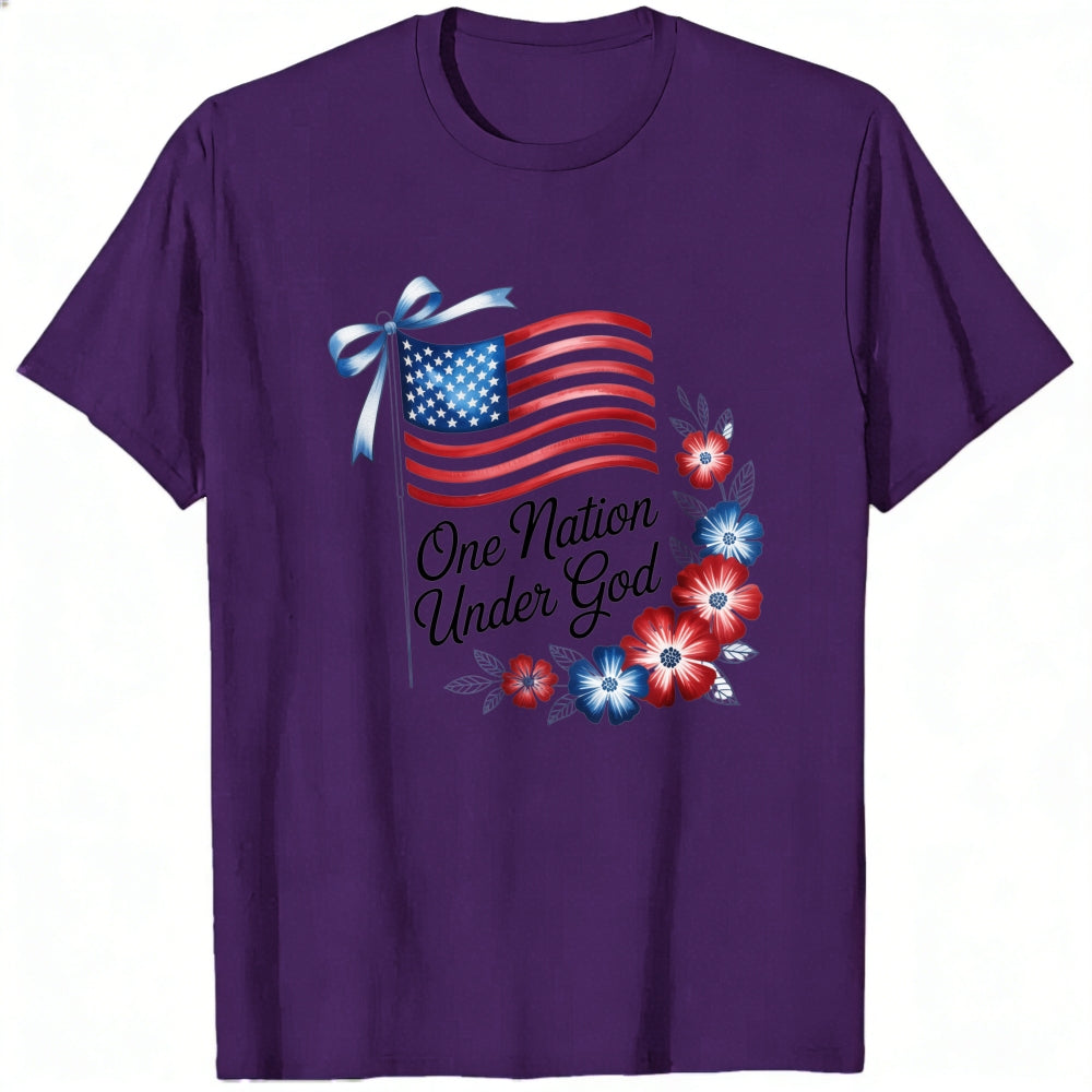 Patriotic American Flag And Flowers Classic T-Shirt One Nation Under God