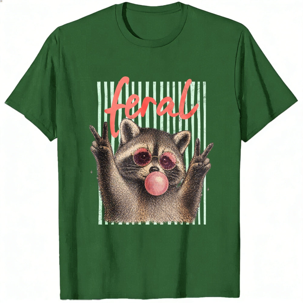Funny Feral Raccoon Sunglasses Bubble Gum Classic T-Shirt