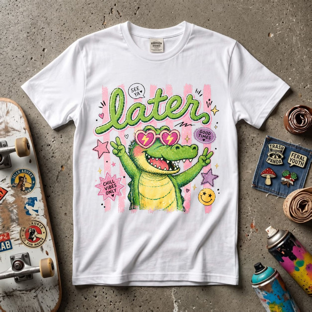 Cute Retro Style Classic T-Shirt See You Later Alligator With Heart Sunglasses And Good Vibes Only T