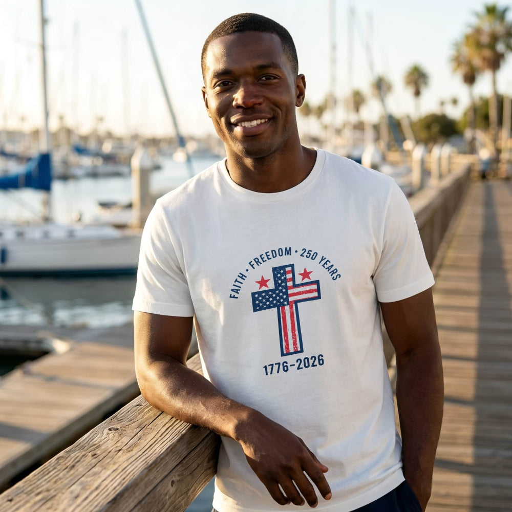 Patriotic Cross Design Classic T-Shirt Faith Freedom 250 Years 1776 2026