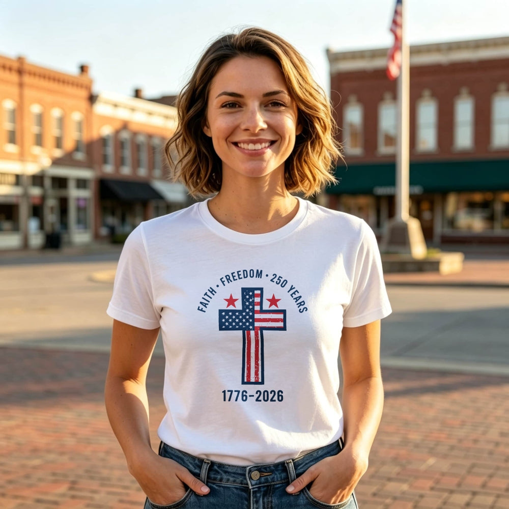 Patriotic Cross Design Classic T-Shirt Faith Freedom 250 Years 1776 2026