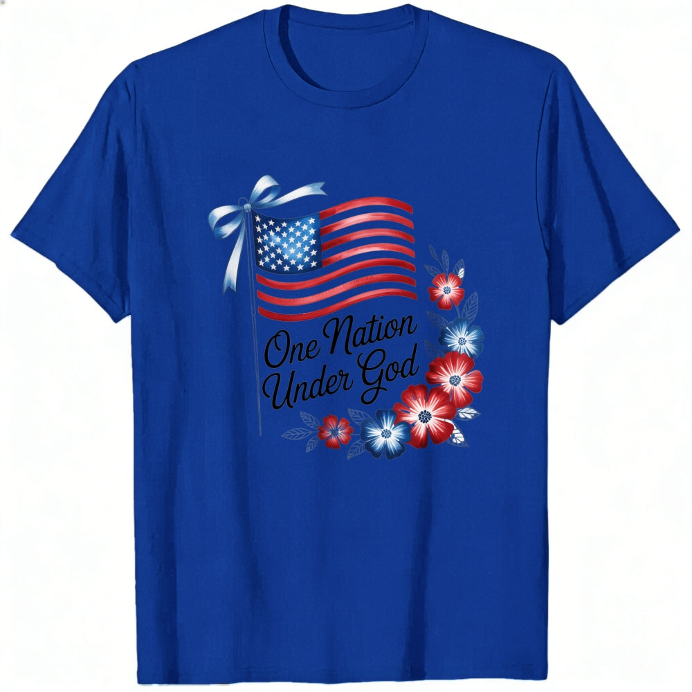 Patriotic American Flag And Flowers Classic T-Shirt One Nation Under God