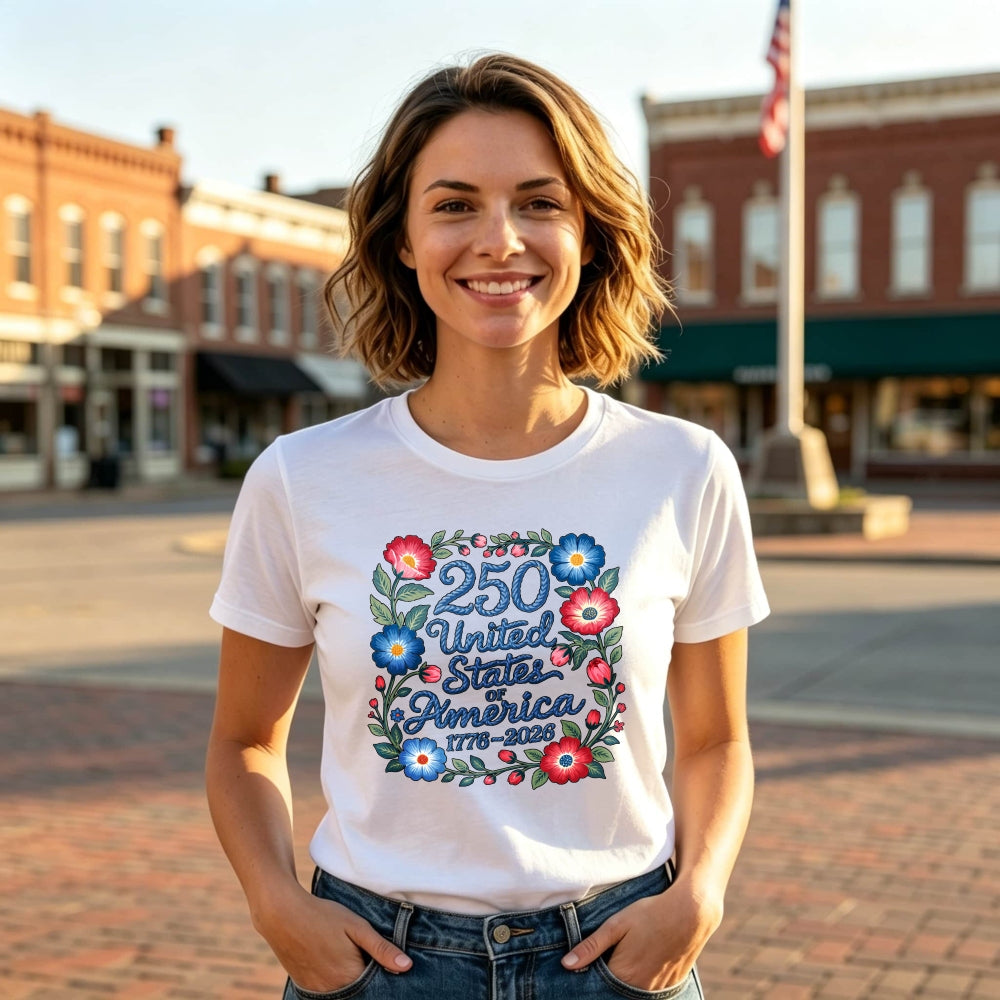 Patriotic Floral Design Classic T-Shirt 250 United States Of America 1776 2026