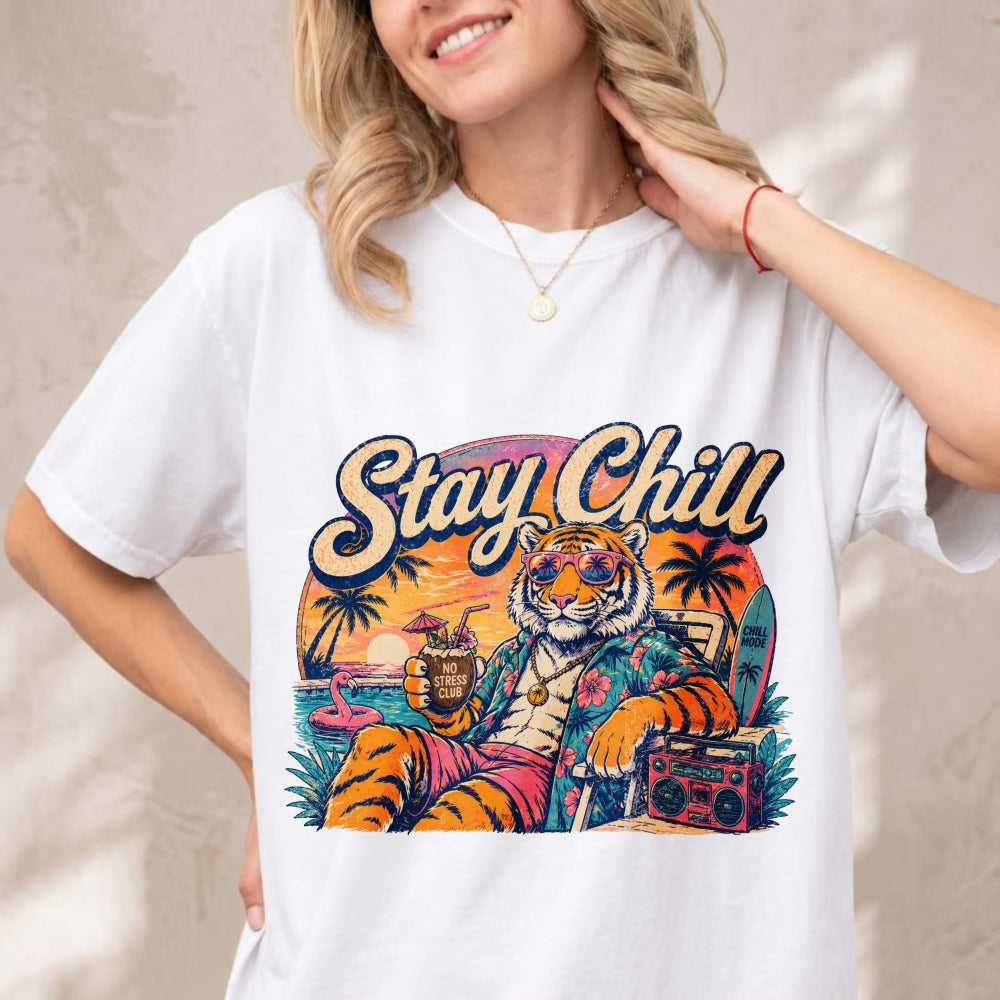 Retro Vintage Style Classic T-Shirt Stay Chill Tiger Beach Sunset Graphic