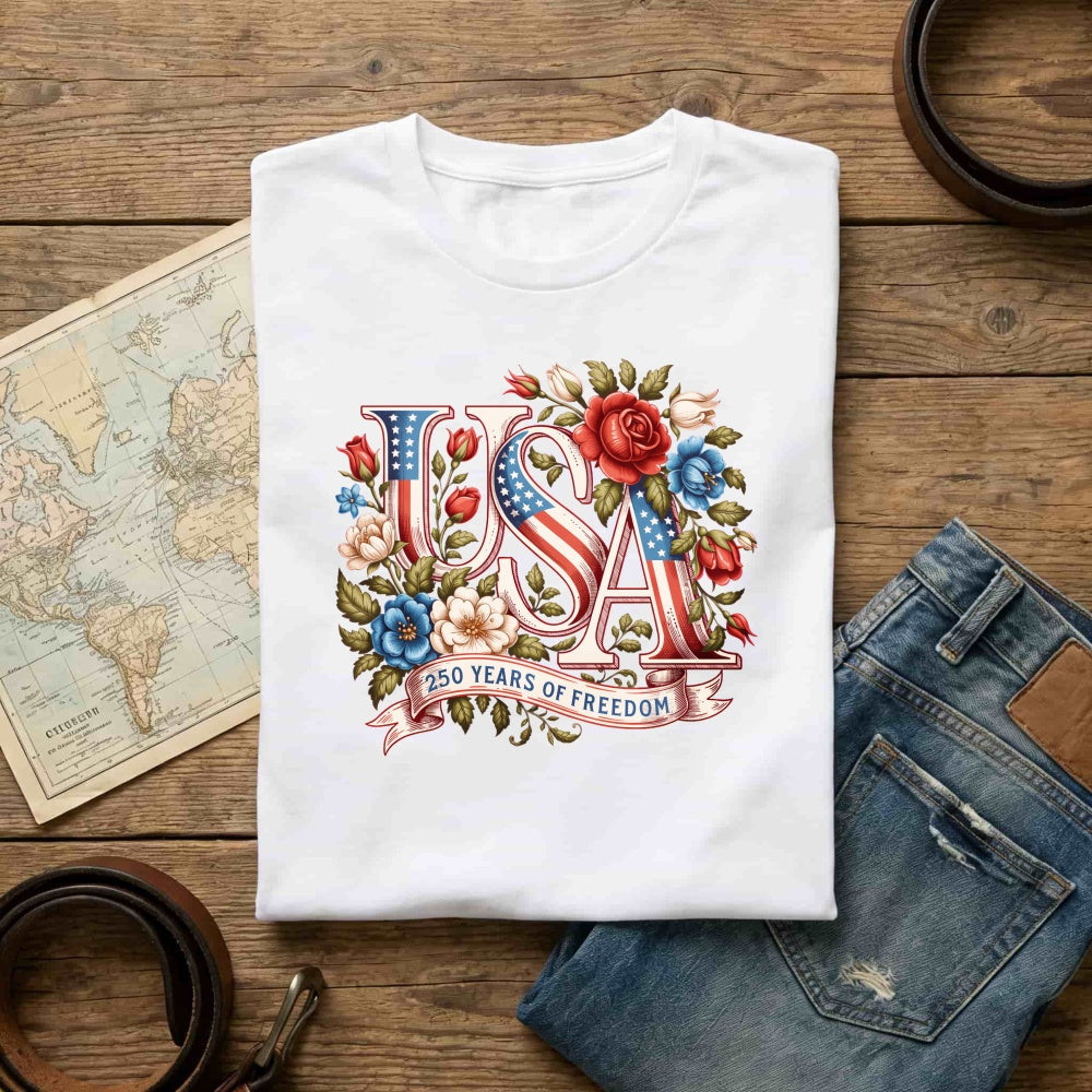 Patriotic Floral Usa 250 Years Of Freedom Classic T-Shirt