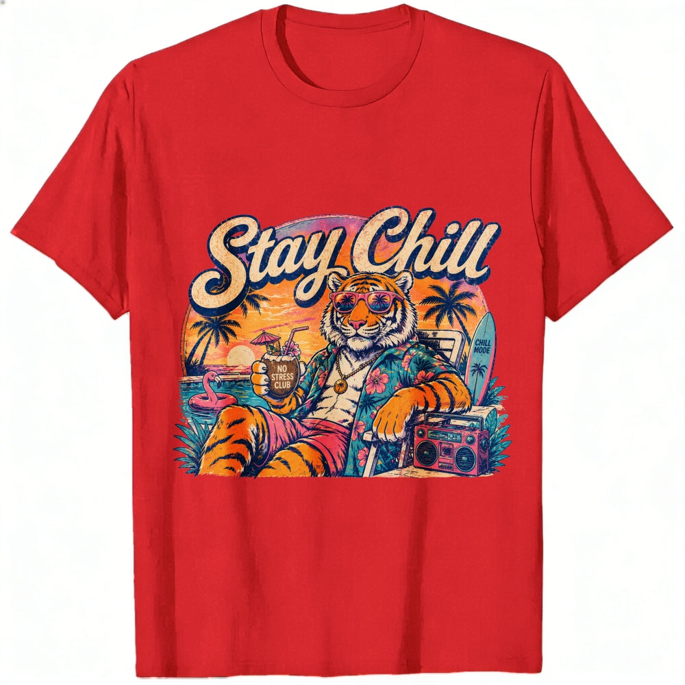 Retro Vintage Style Classic T-Shirt Stay Chill Tiger Beach Sunset Graphic