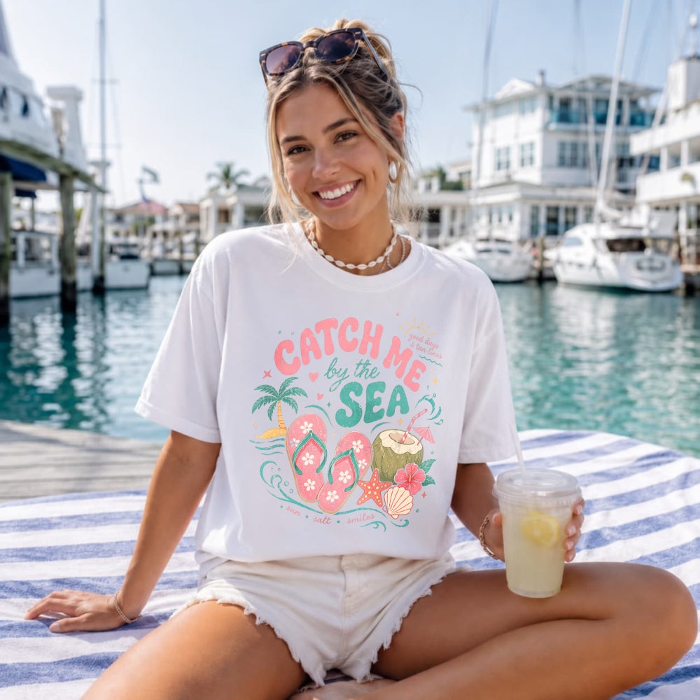 Summer Beach Vibes Classic T-Shirt Catch Me By The Sea Flip Flops Coconut Tropical Design
