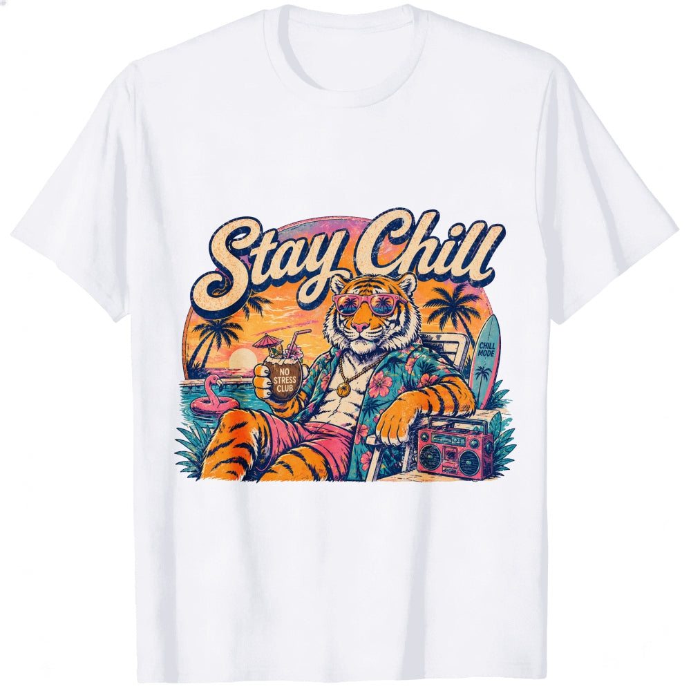 Retro Vintage Style Classic T-Shirt Stay Chill Tiger Beach Sunset Graphic