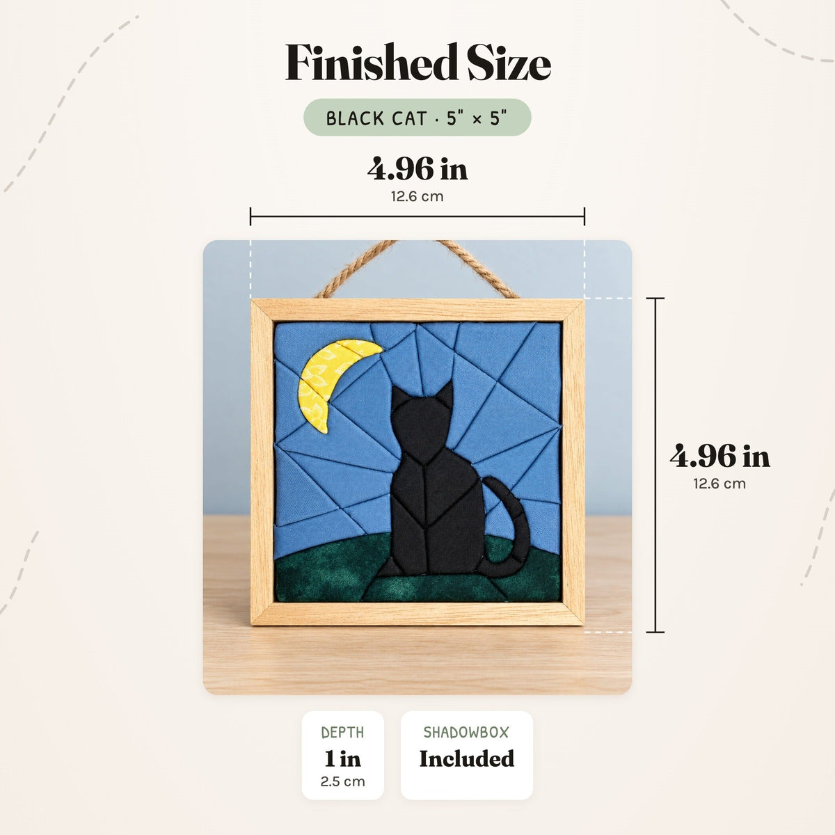 Kinusaiga Craft Kit: Black Cat, 5" × 5"