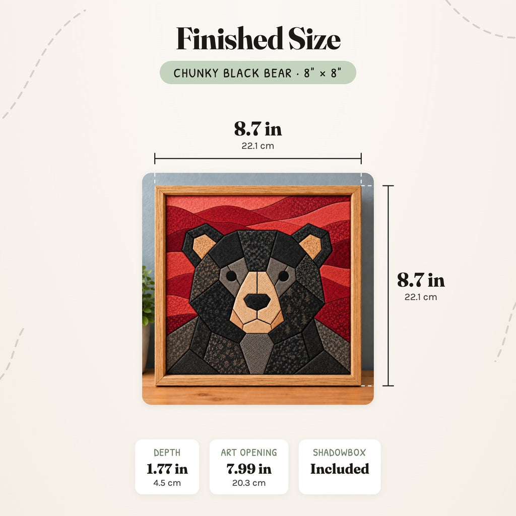 Kinusaiga Craft Kit: Chunky Black Bear, 8" × 8"