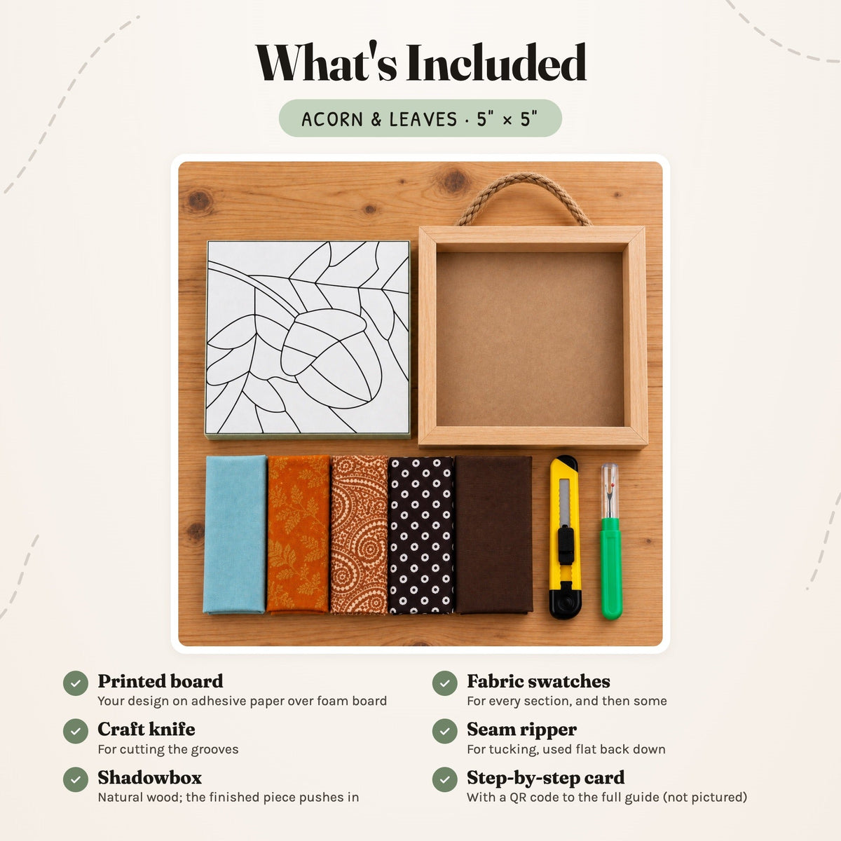 Kinusaiga Craft Kit: Acorn & Leaves, 5" × 5"